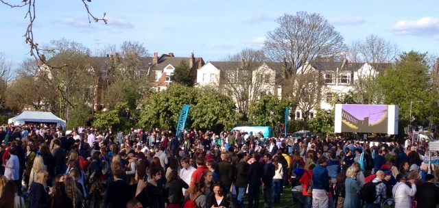 Joining the revellers to see the rest of the race on the big screen