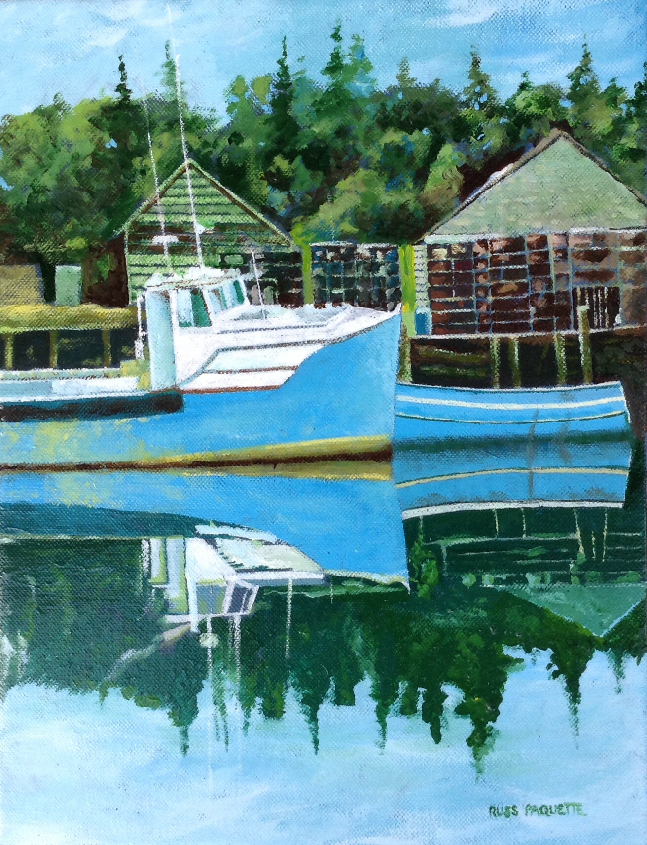 "Blue Boats Reflection" - 11x14 - acrylic on canvas - available