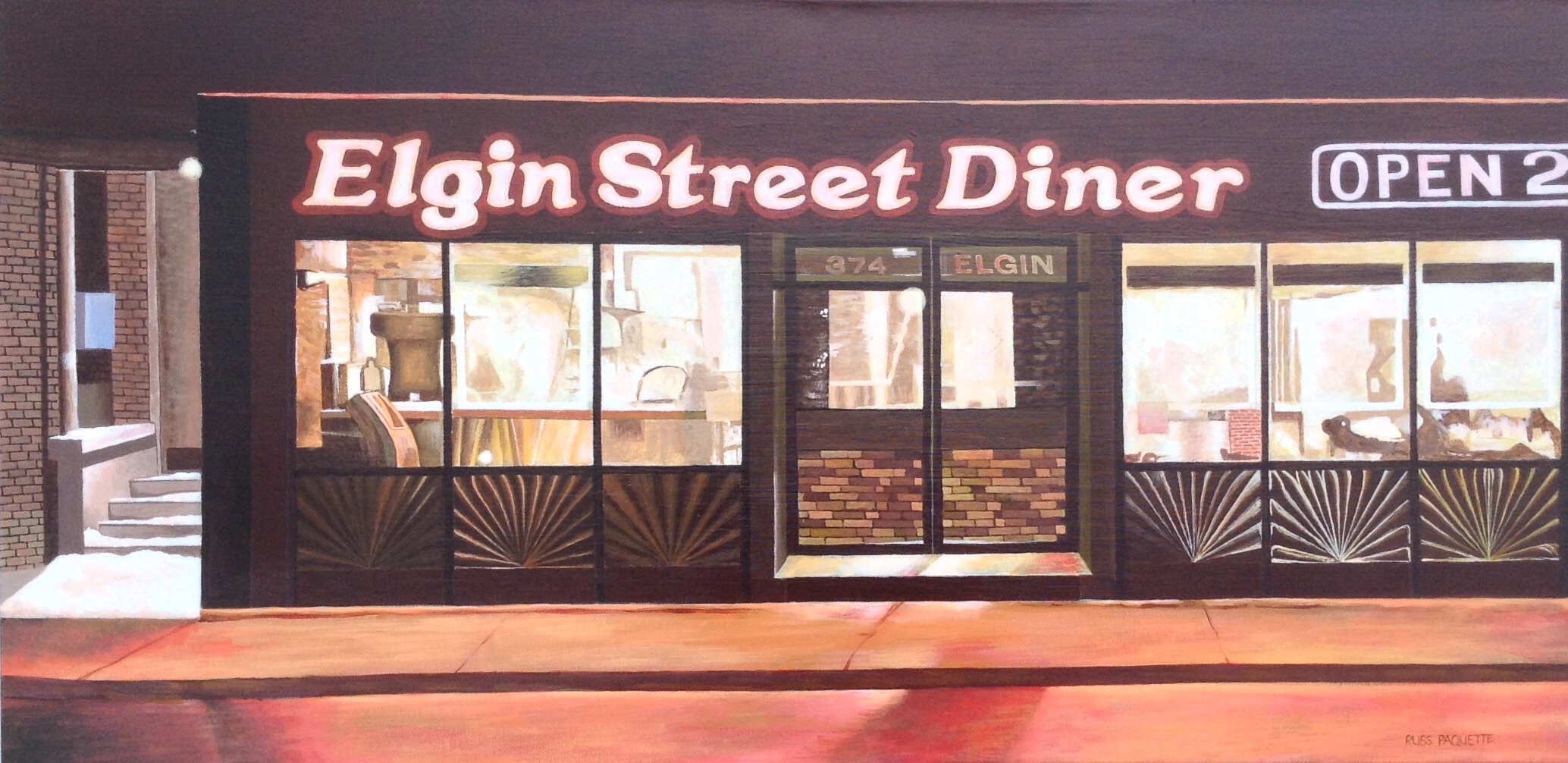 "Elgin Street Diner 1 a.m." - 36x18 - acrylic on canvas - gallery edges - private collection.