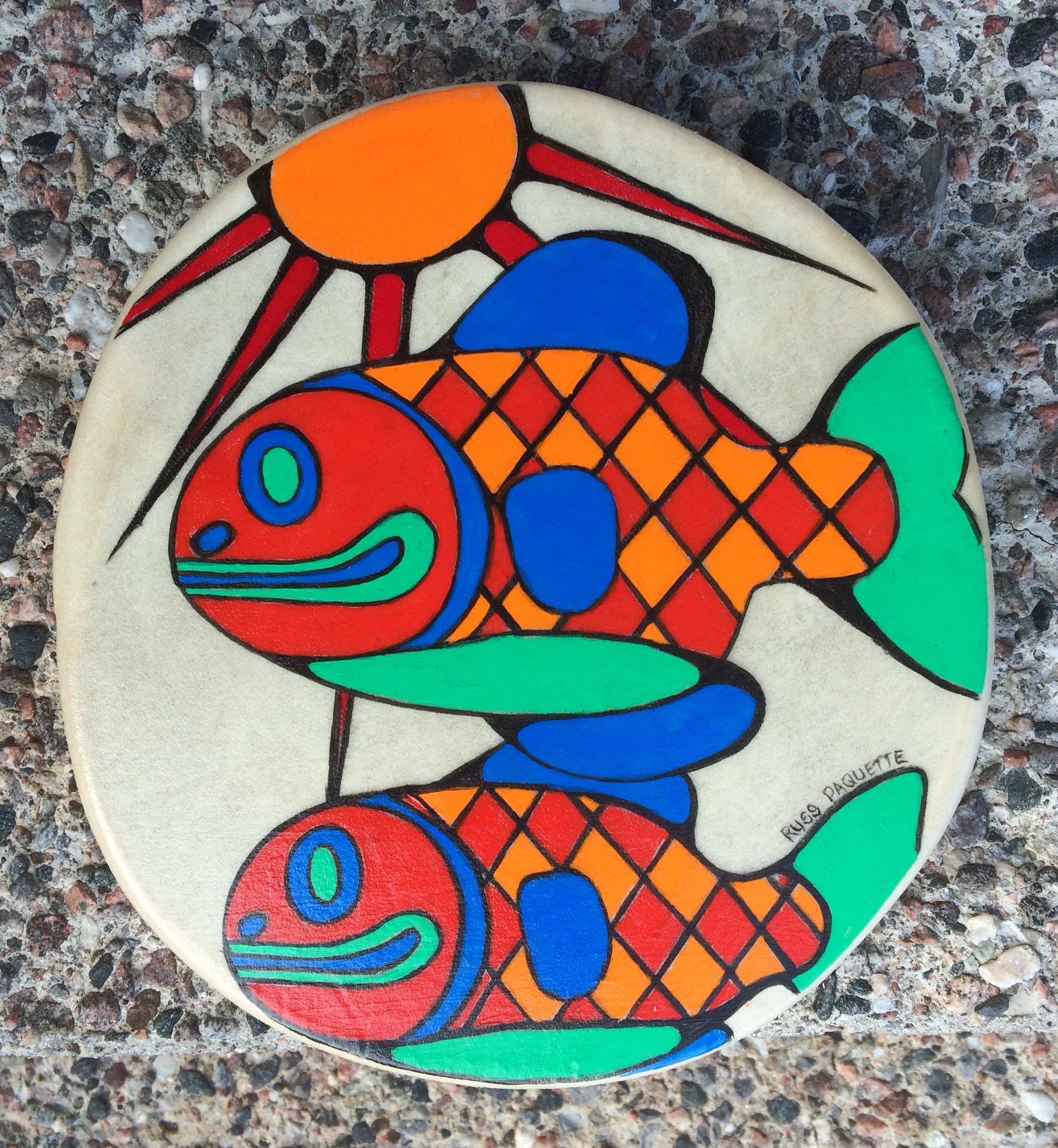 "Sunfish" - 8" deerskin drum - acrylic - private collection
