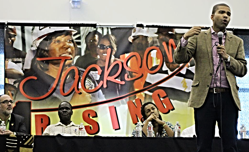 Attorney and Jackson mayoral candidate Chokwe Antar Lumumba addresses the Jackson Rising: New Economies conference. Credit: Rosa Luxemburg-NYC/Flickr