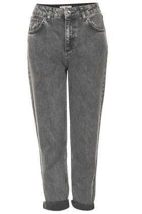 PETITE MOTO BLACK ACID WASH MOM JEANS