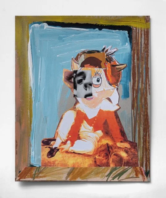 Boy With Horn, Mixed media and collage on paper. 14 1⁄8 in x 17 1⁄8 in