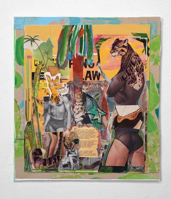 Jungle Country, Mixed media and collage on paper. 17 1⁄8 in x 18 3⁄8 in