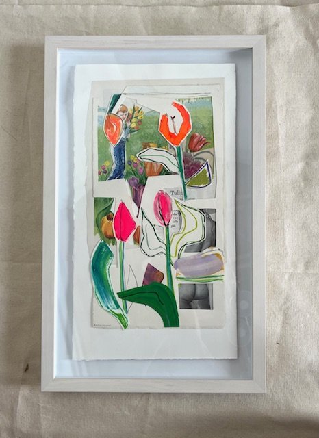    Tulip  , 2025, collage and mixed media on paper, 12 3/4 x 21 framed, $1,100 
