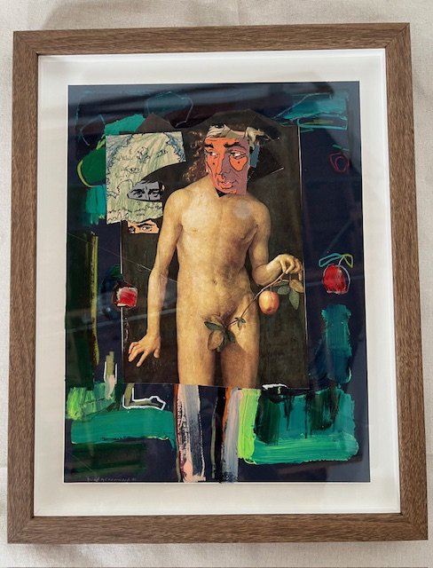    Adam in the Park,   2025, mixed media and collage on paper.  12 5⁄8 in x 15 7⁄8 in $800  