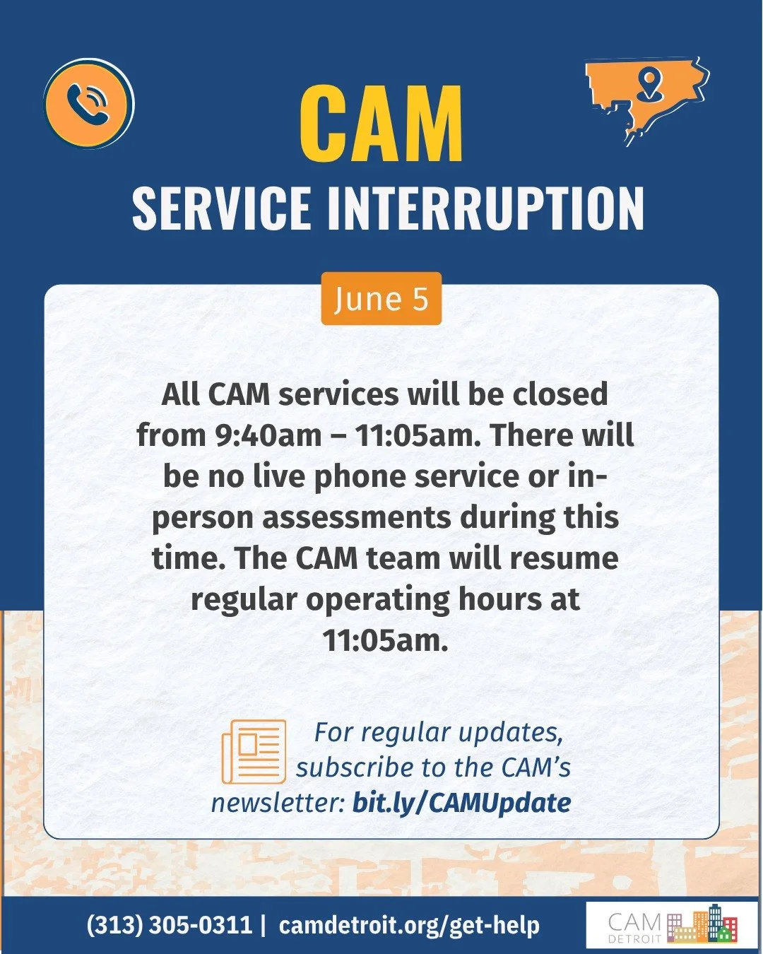 For up-to-date CAM access information, please visit camdetroit.org/upcoming-closures. (link in profile)
#camdetroit #detroithomeless #homelessness