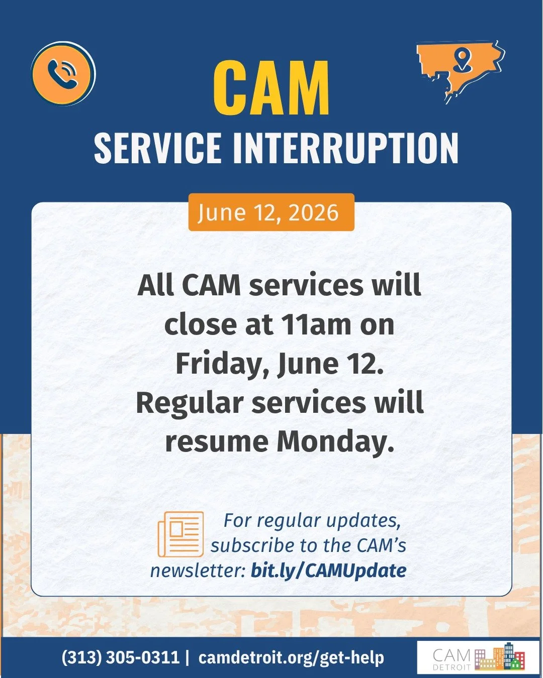 For up-to-date CAM access information, please visit camdetroit.org/upcoming-closures. (link in profile)

#camdetroit #detroithomeless #homelessness
