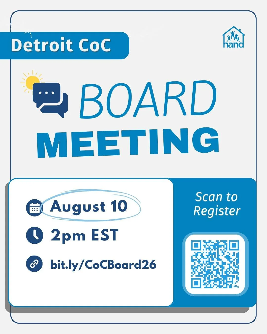 Join us Monday, July 6th for our monthly Detroit CoC Board meeting. These meetings are an opportunity for the community to receive systems-level updates, offer feedback on current initiatives and programs, and learn about the homeless service system.
