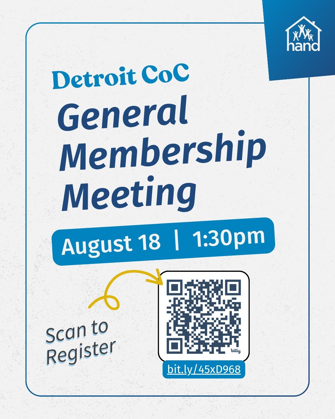Join us at the next General Membership meeting on August 18 for important Detroit CoC updates.

Register by scanning the QR code or at the link in our profile