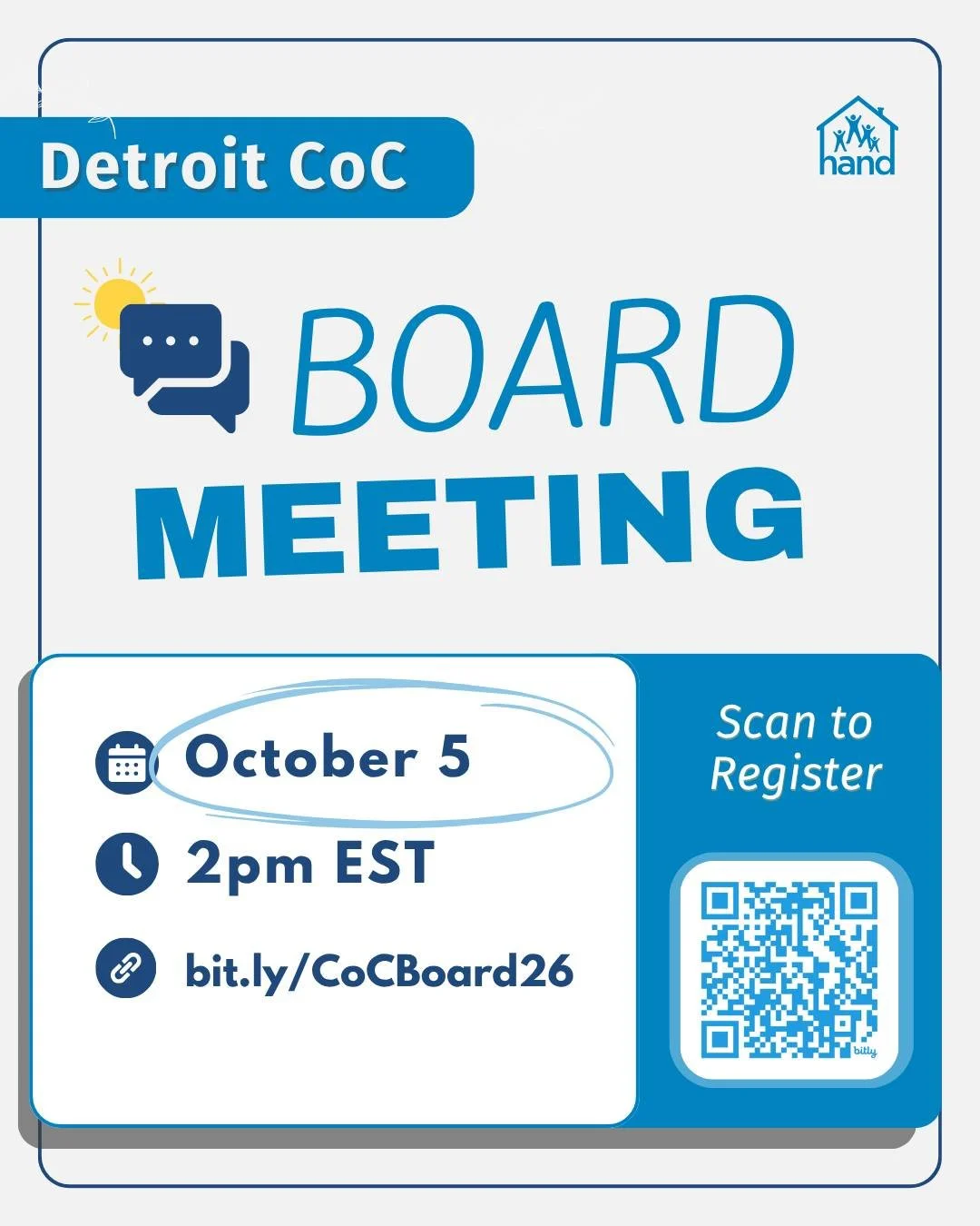 Join us at the next Detroit CoC board meeting! Register by scanning the QR Code or at the link in our profile