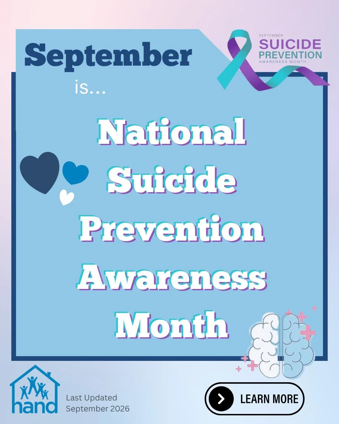 This September is National Suicide Prevention Month. Join us in supporting others by raising awareness, reducing stigma, and sharing resources that can save lives. 
#SuicidePreventionMonth #SuicidePrevention #mentalhealth