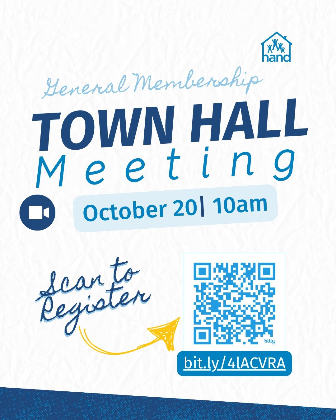 Join us for our October 20 Town Hall! Town halls address changes to our federal, state and local landscape. It offers advocacy opportunities for community members and a chance to provide input and solutions.

Register by scanning the QR code or at th