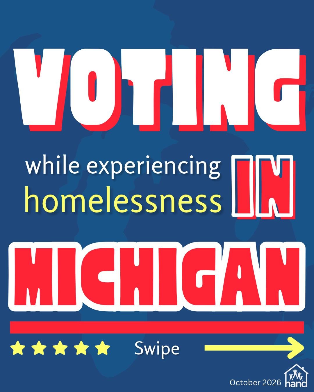 Experiencing homelessness can make voting more difficult, but no matter what, you still have the right to vote! Swipe for more information. #DetroitVotes #MIVotes #HousingIsAHumanRight #endhomelessness
