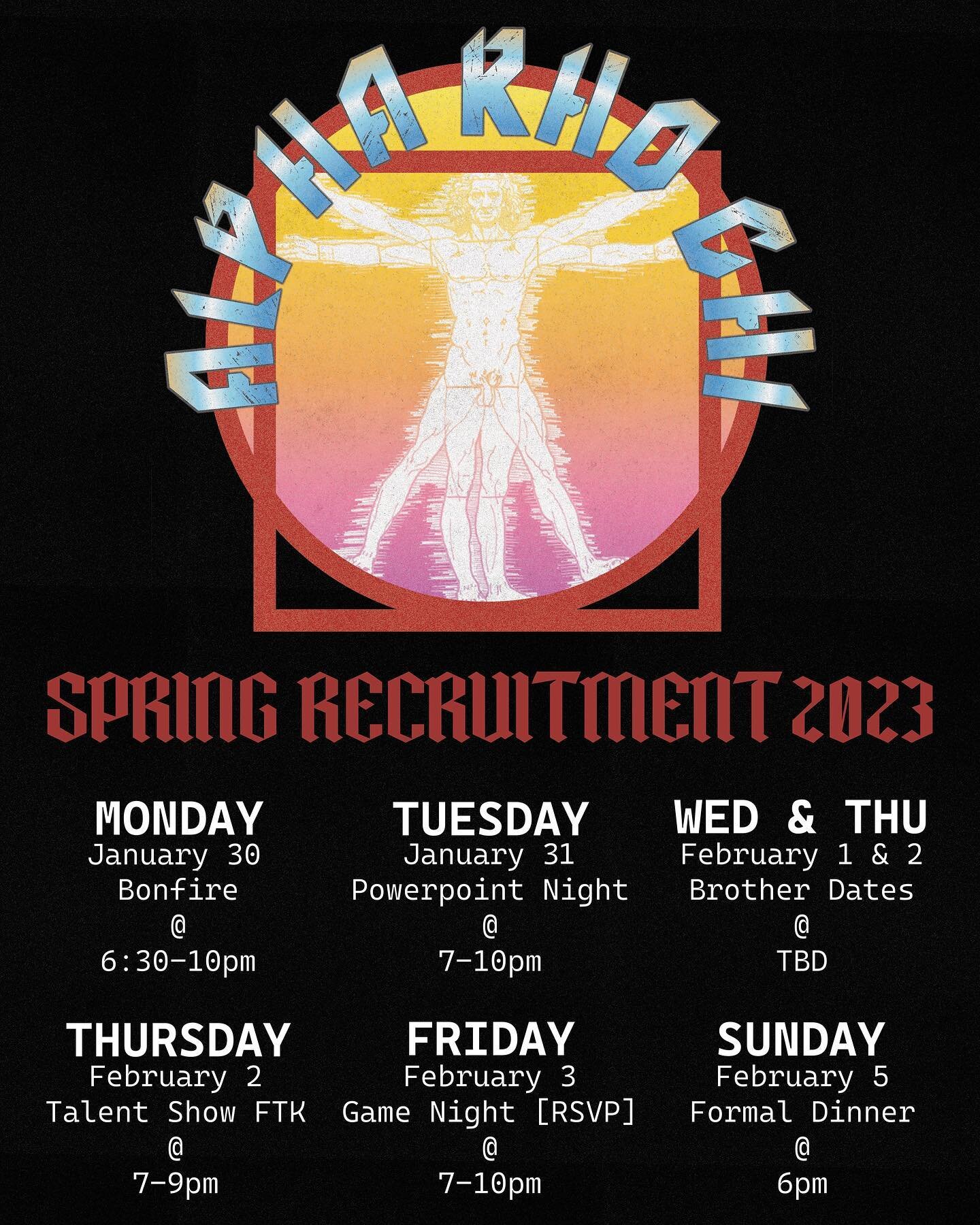 APX Spring 2023 Recruitment is almost here!

Our first event takes place next Monday, January 30 at 6:30 PM and events continue throughout next week. 

If you are at all interested in rushing we hope you join us next week, and feel free to message wi