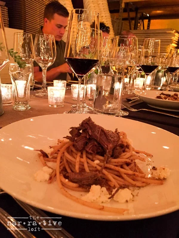 Bucatini with braised short rib ragu, house made ricotta, and fennel pollen. So good!