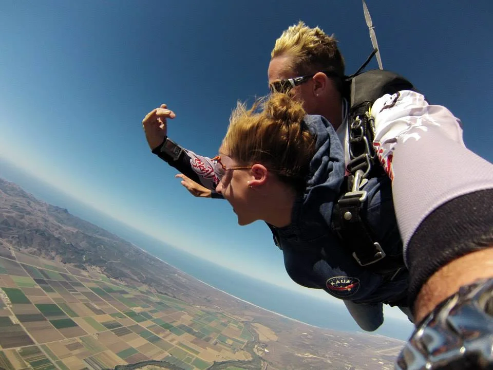 Sarah on a surprise skydiving adventure.