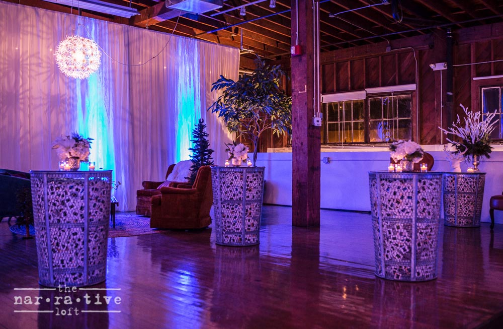 The studio looking dreamy in white for a holiday vendor party in 2014.