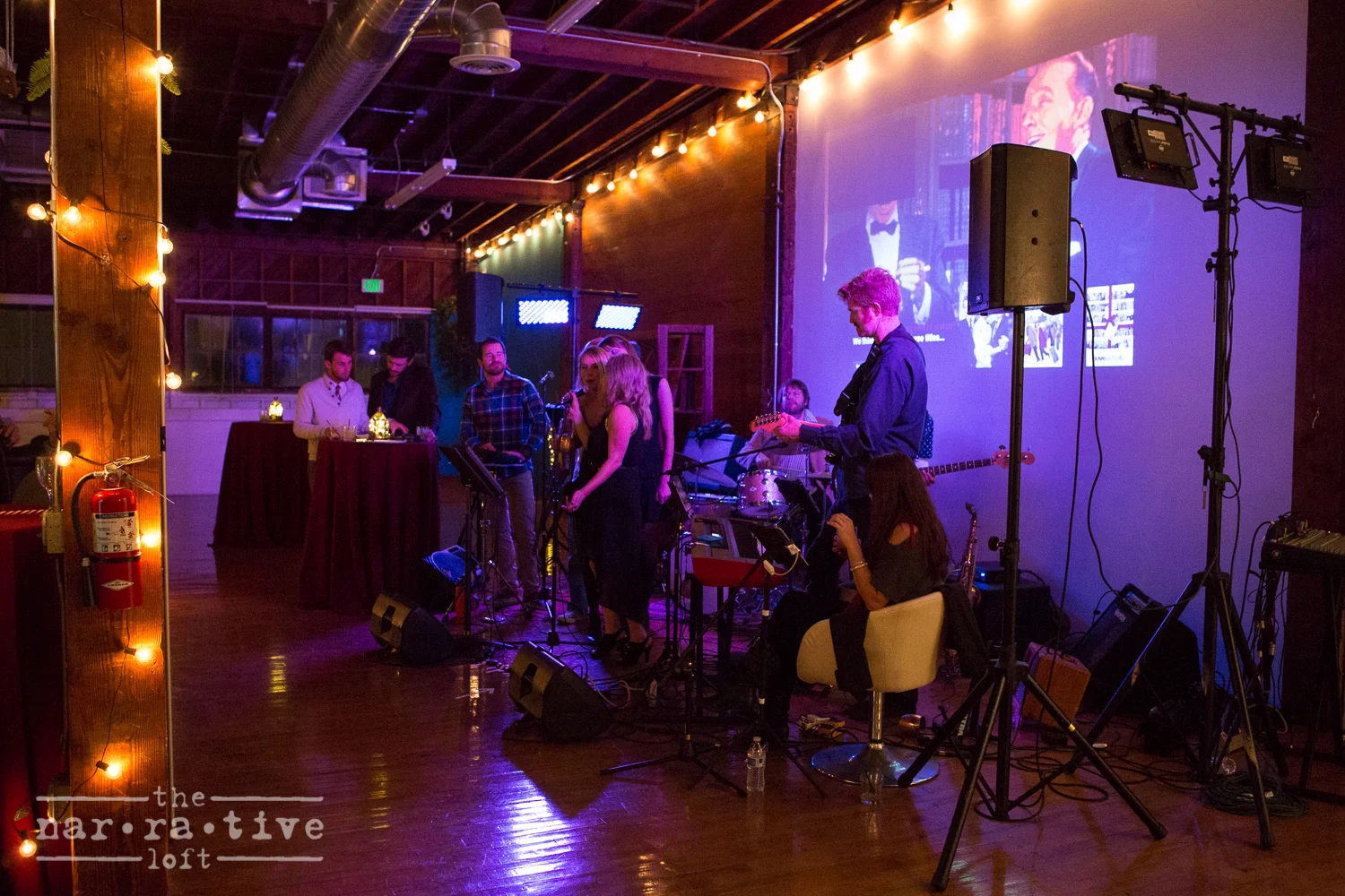 The live band setup, with plenty of room to dance and sing karaoke.