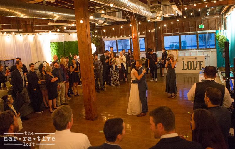 Love oh love. Love stories always take the cake for us! Having couples, friends, and families finish their special days with us is an absolute joy. We've had receptions, rehearsal dinners and even ceremonies take place here and cannot wait to see future stories unfold. This shot of Jordan and Erik's reception is a gorgeous display of their personalities, love for one another and just how AMAZING the Loft can look!