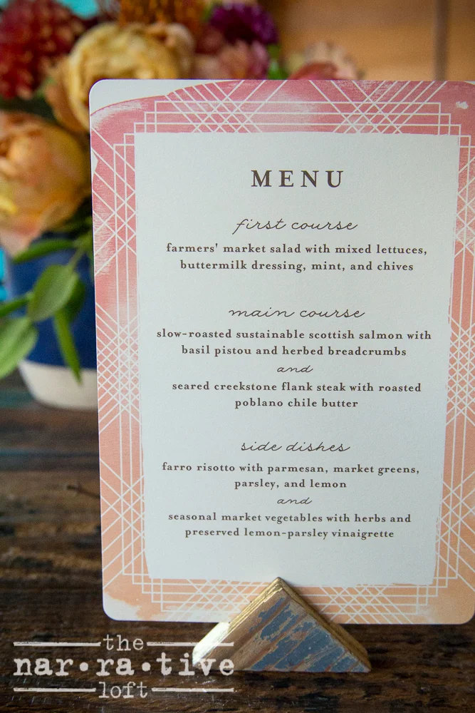 This elegant coursed menu was curated by Whoa Nelly Catering .
