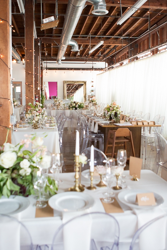 The elegant event space with special details thanks to Forage Floral . Photo Credit: The Narrative Loft