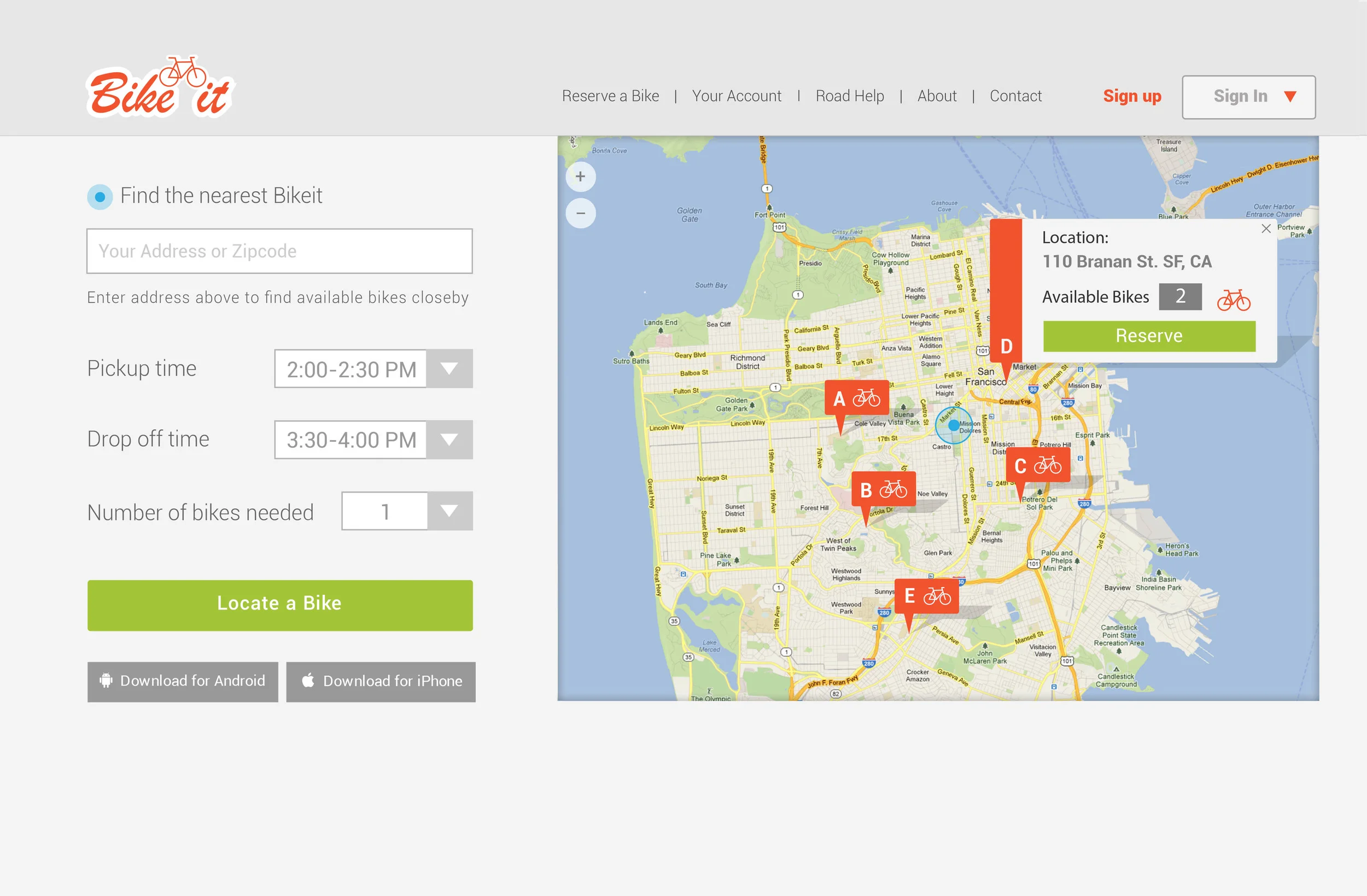 Website for BikeIt. 