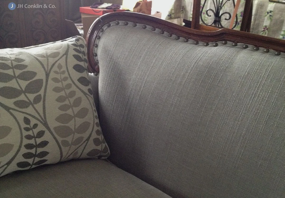 Modern fabric on traditional sofa