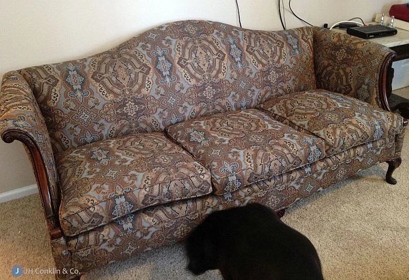 Camel back sofa after reupholstery