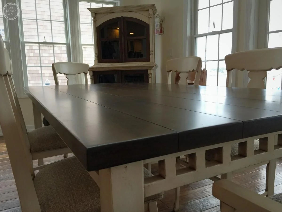 table and chairs refinished and reupholstered in Harvey Cedars NJ