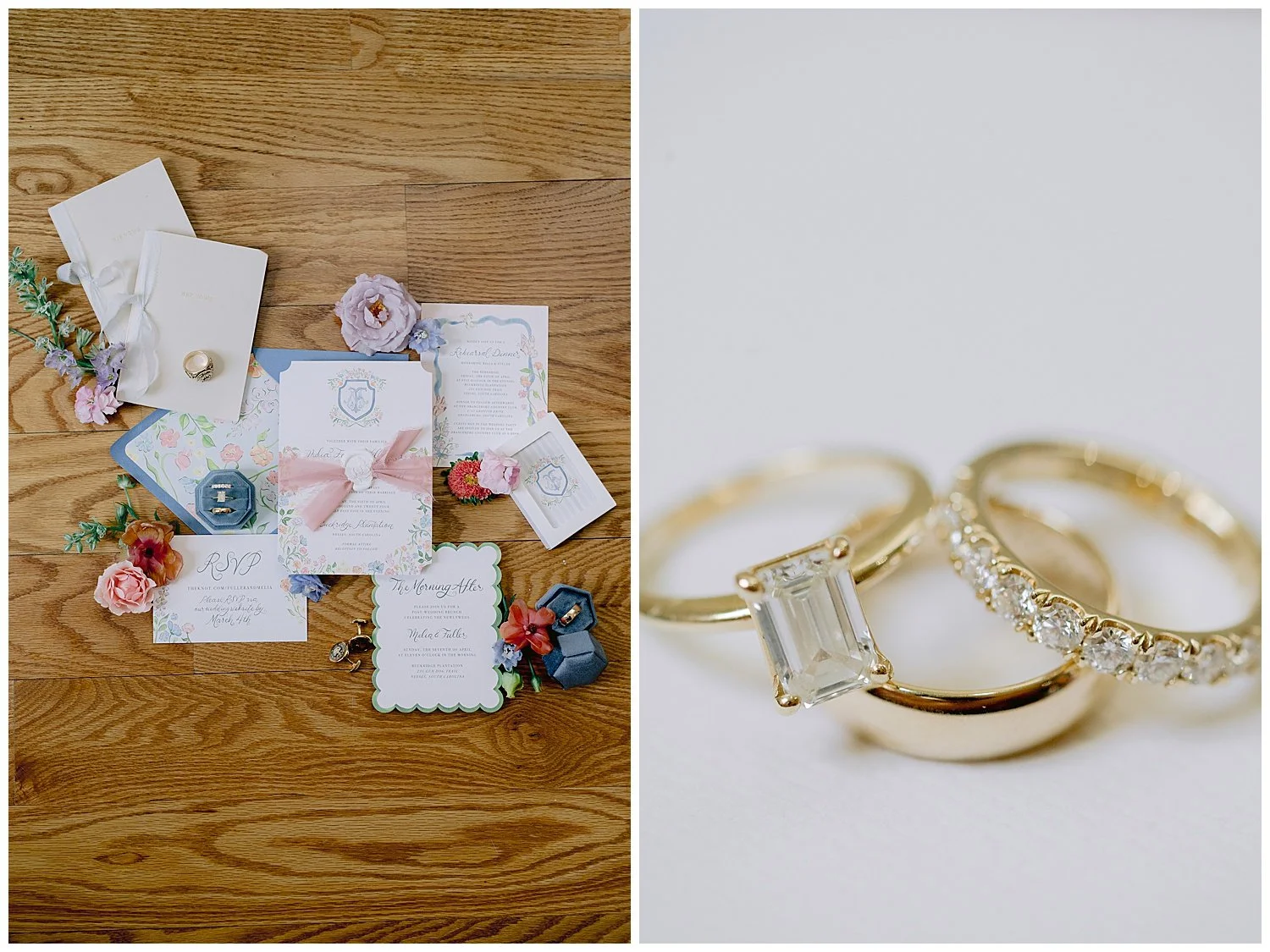 Flat lay of wedding accessories including shoes and jewelry