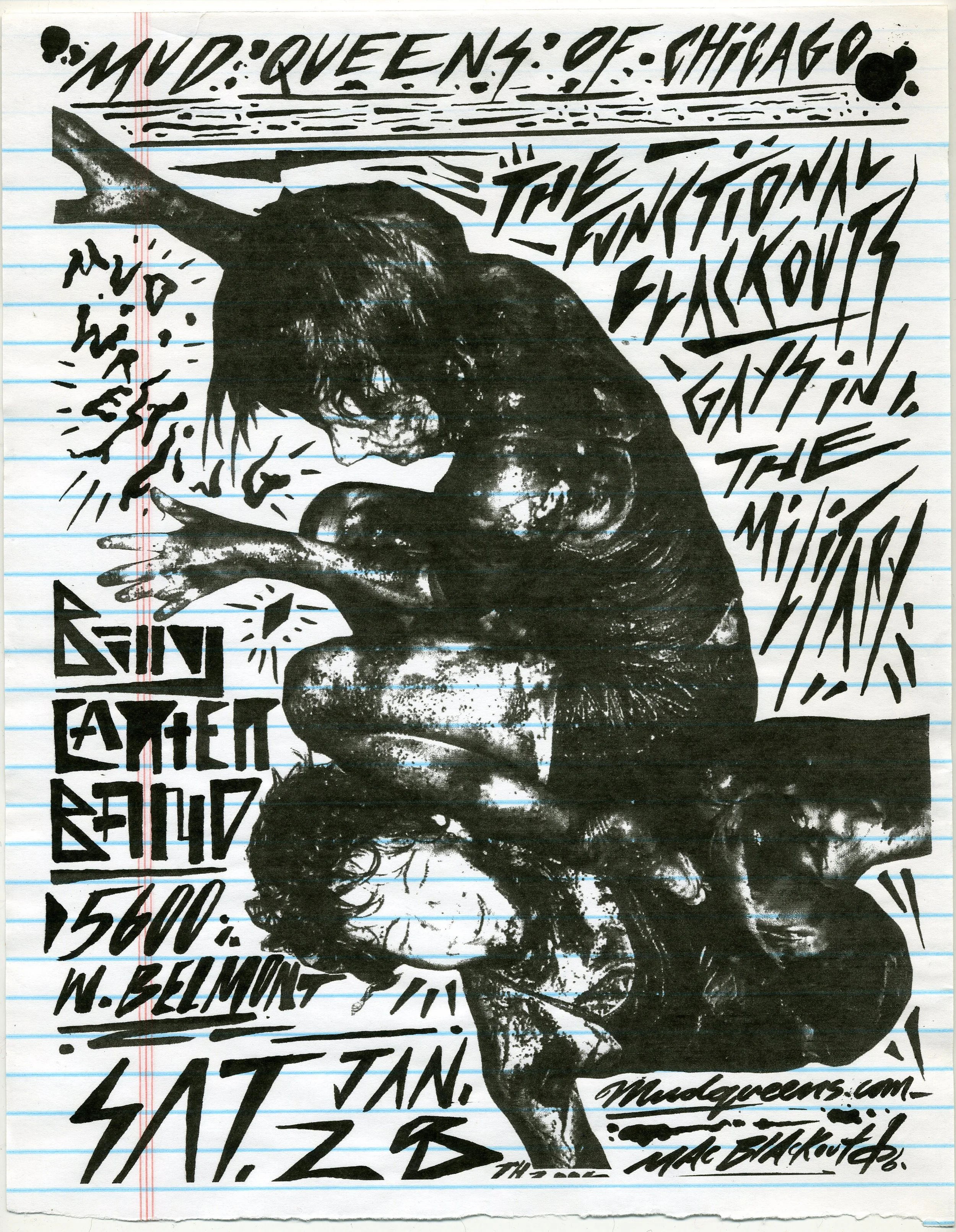 Mud Queens of Chicago, Functional Blackouts, Gays In The Military, Billy Carter Band Chicago January 26 2006 mixed media xerox