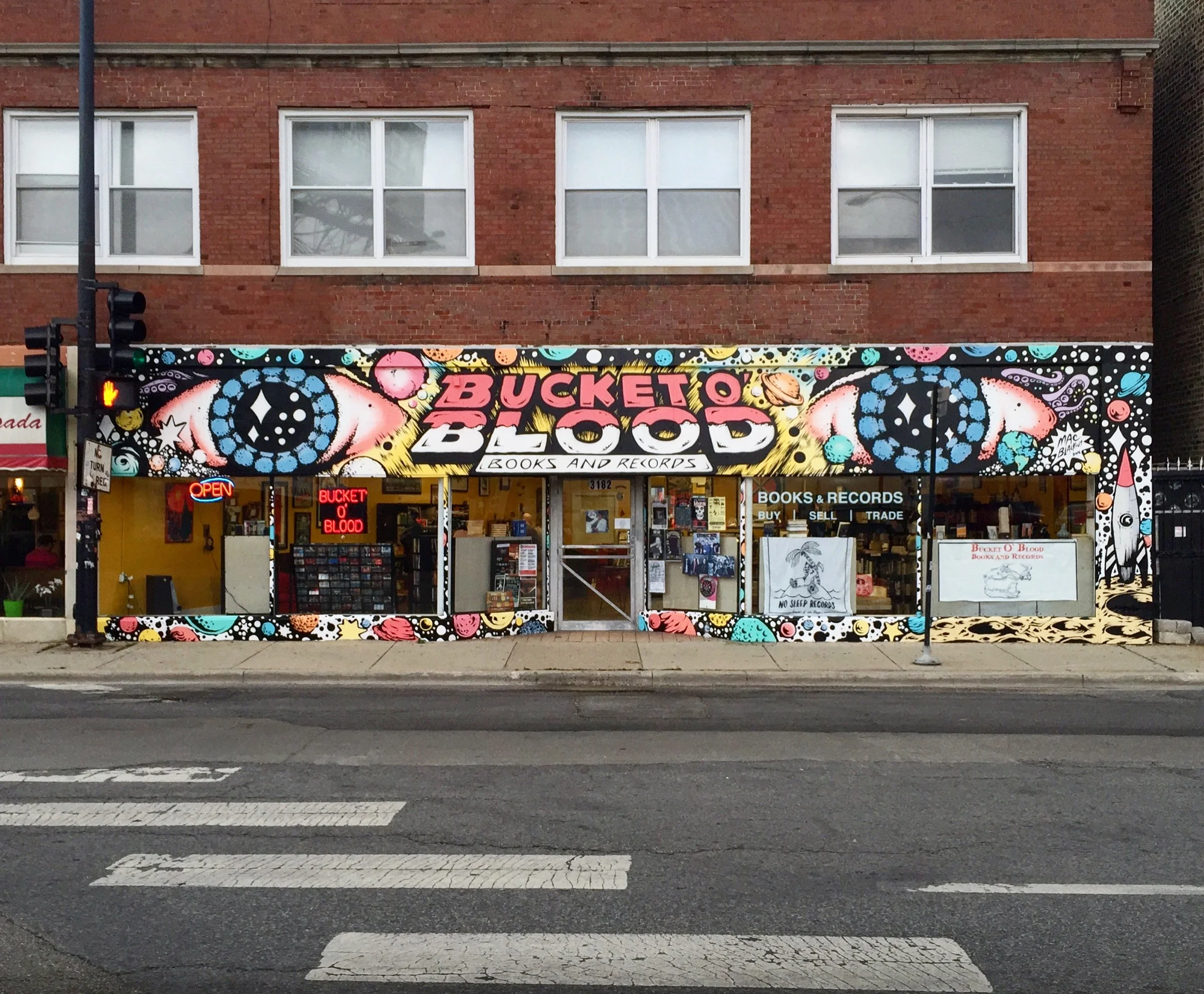 Bucket O Blood storefront mural Belmont, Elston and California. Chicago 2016