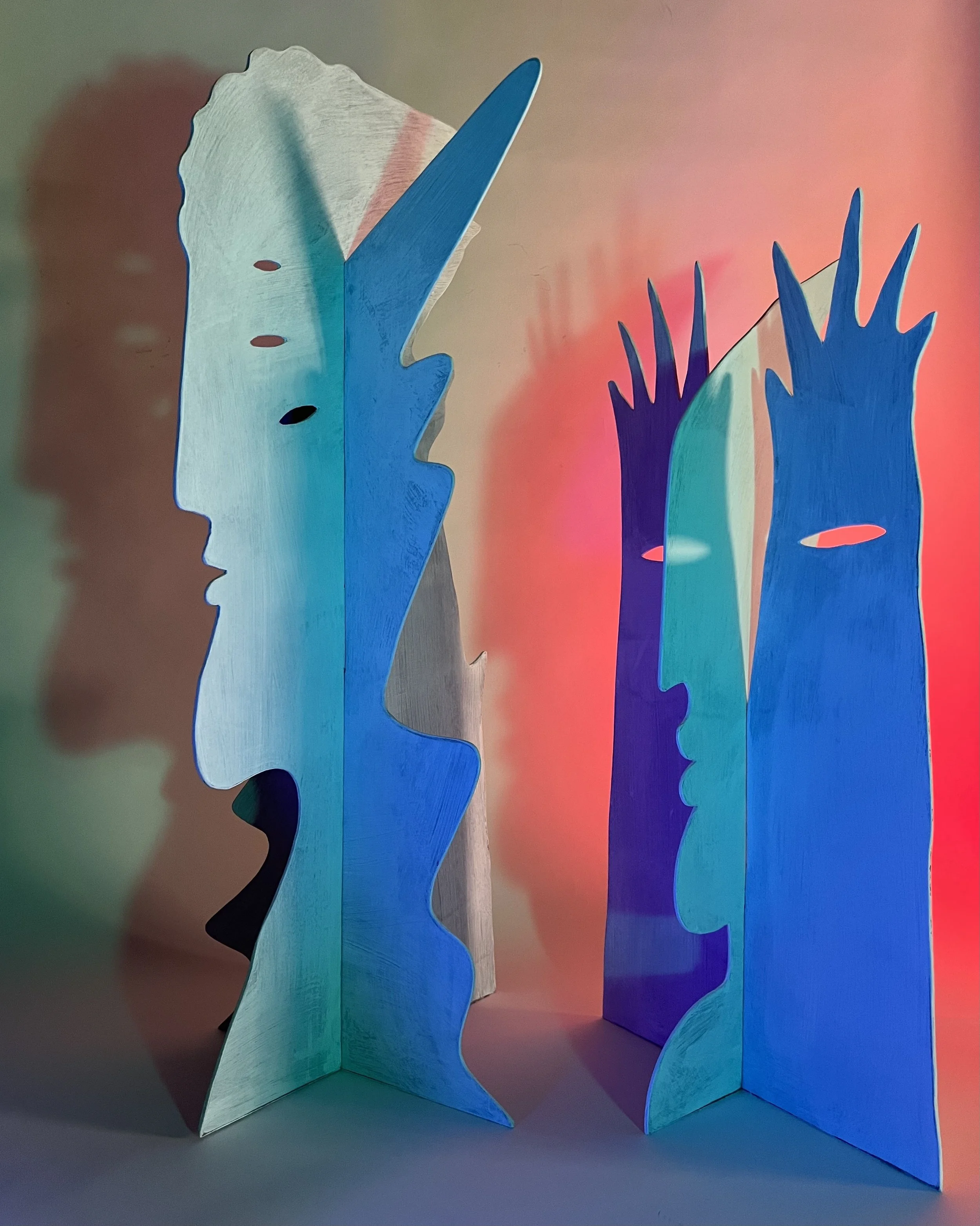  Painted Wood   mock-up for large scale public sculpture  14”x 14” x 28” and 14” x 14” x 24”  2024 