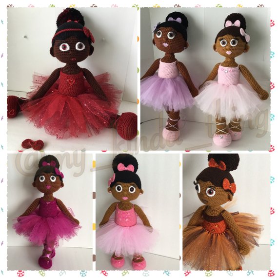 collage of 6 Aniqua Wilkerson's handmade African American ballerina dolls