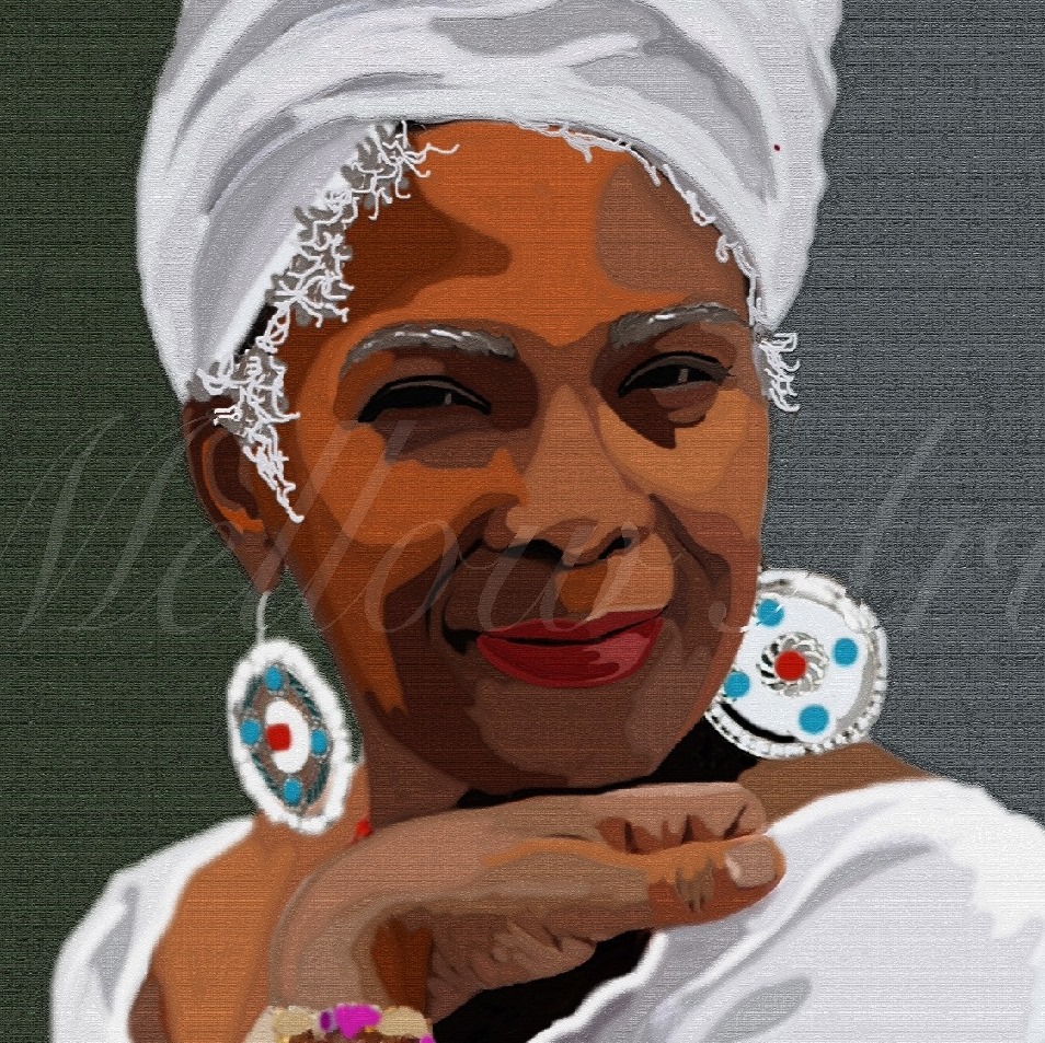digital art of an African American woman with white turban by Mellow Arts
