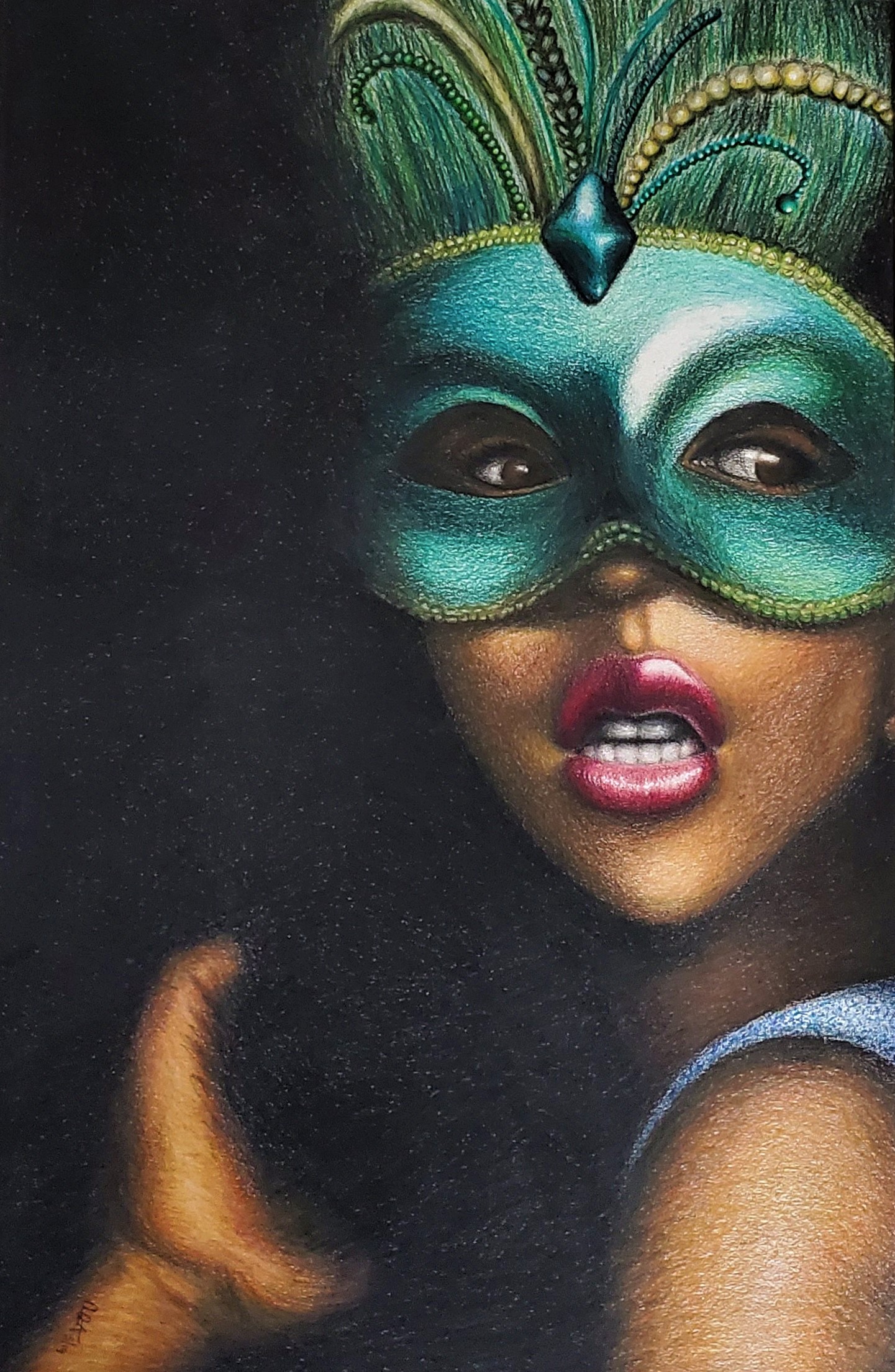 African American woman in mask painting by Ashley Armstrong