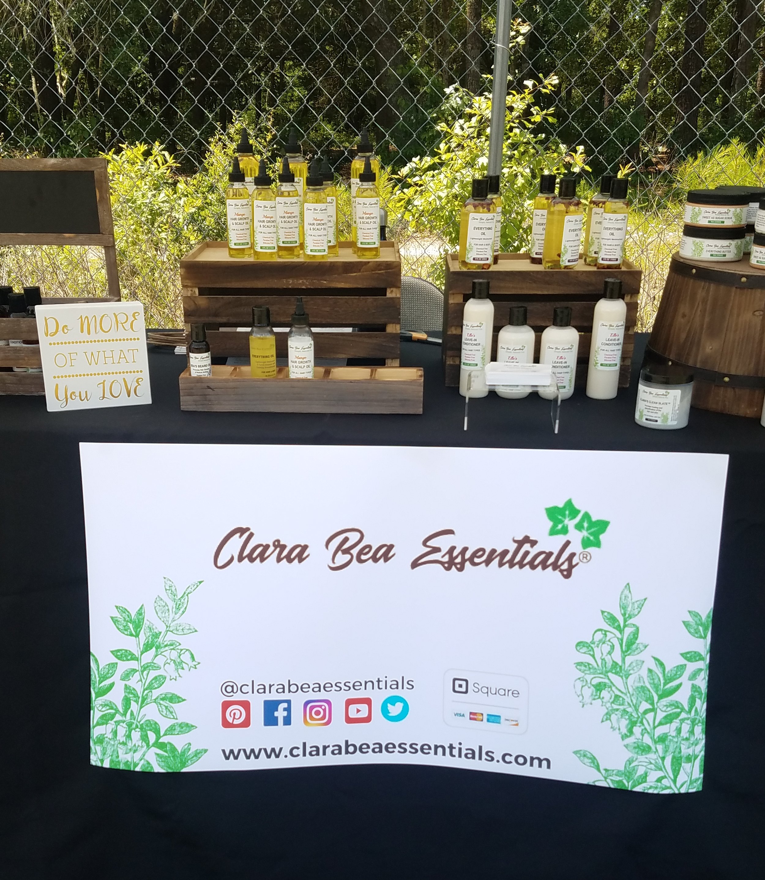 Clara Bea Essentials booth with health and beauty items for sale