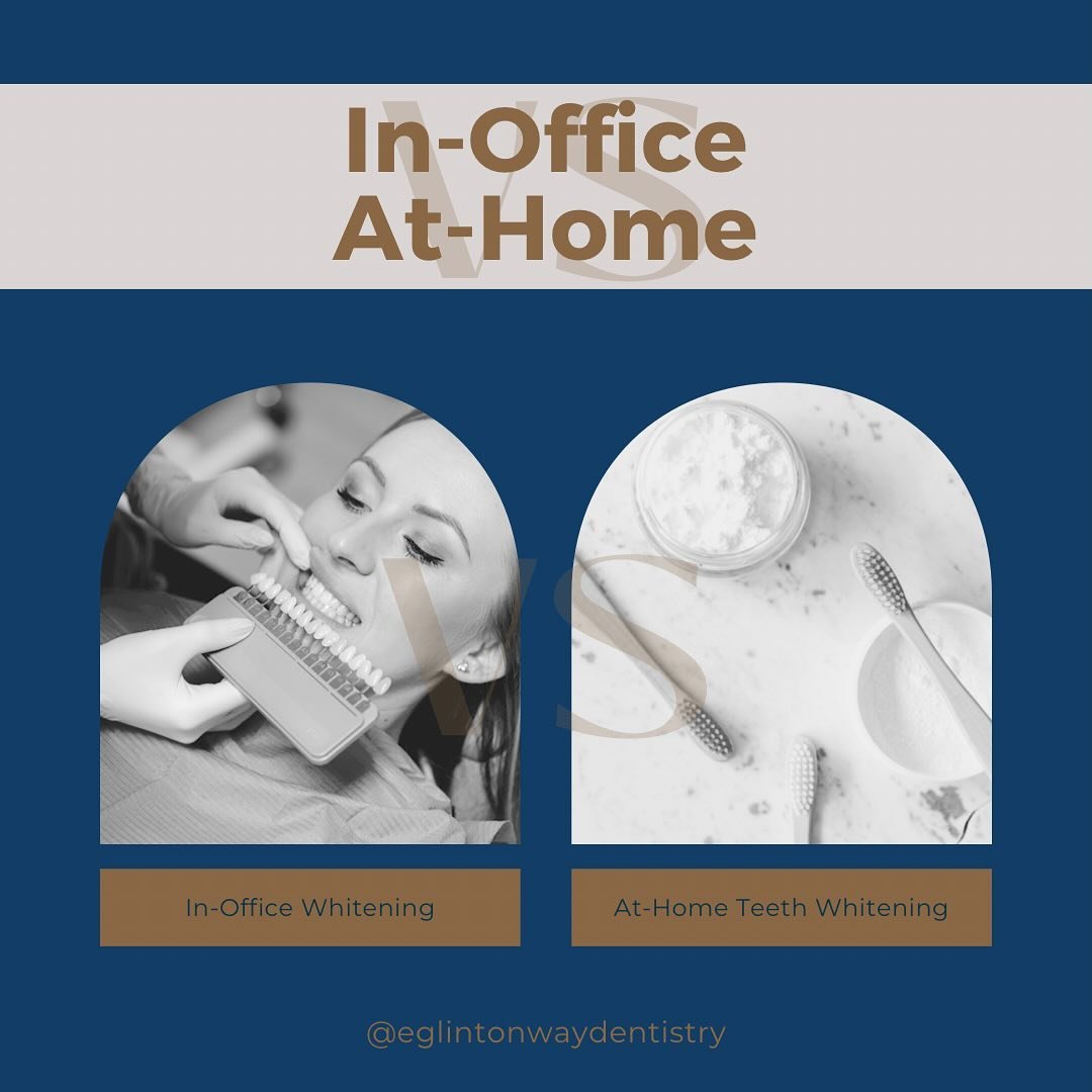 🦷In office vs. At home whitening 🦷

What&rsquo;s best for you? 

⭐️In office whitening

🦷 Is supervised by your dental clinicians 
🦷 Has the ability to whiten your teeth in one treatment 

⭐️At home whitening trays 

🦷 Can be done conveniently a