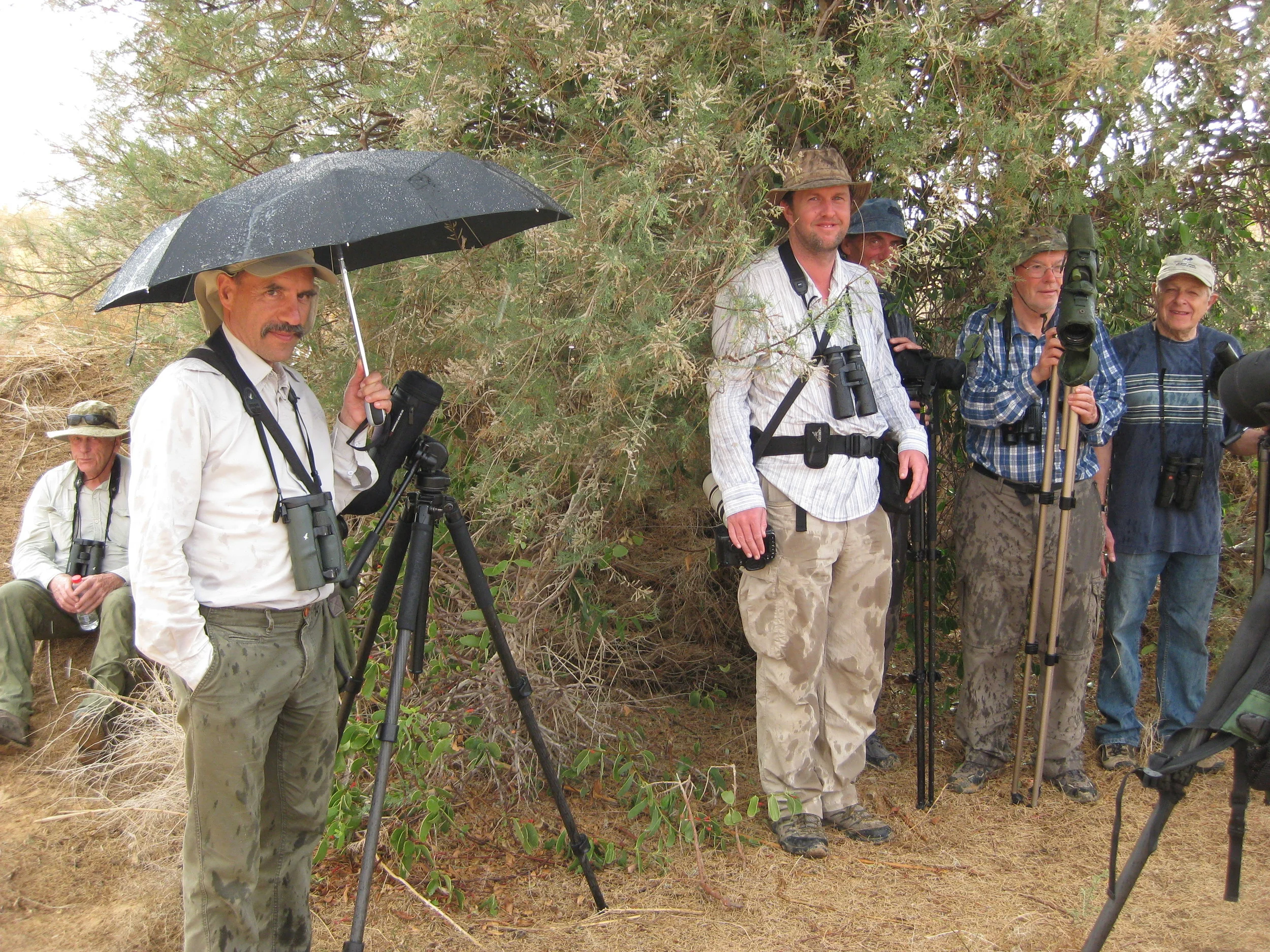 Roger, Bernard, Paul, Graham, John and Matt in the rain.