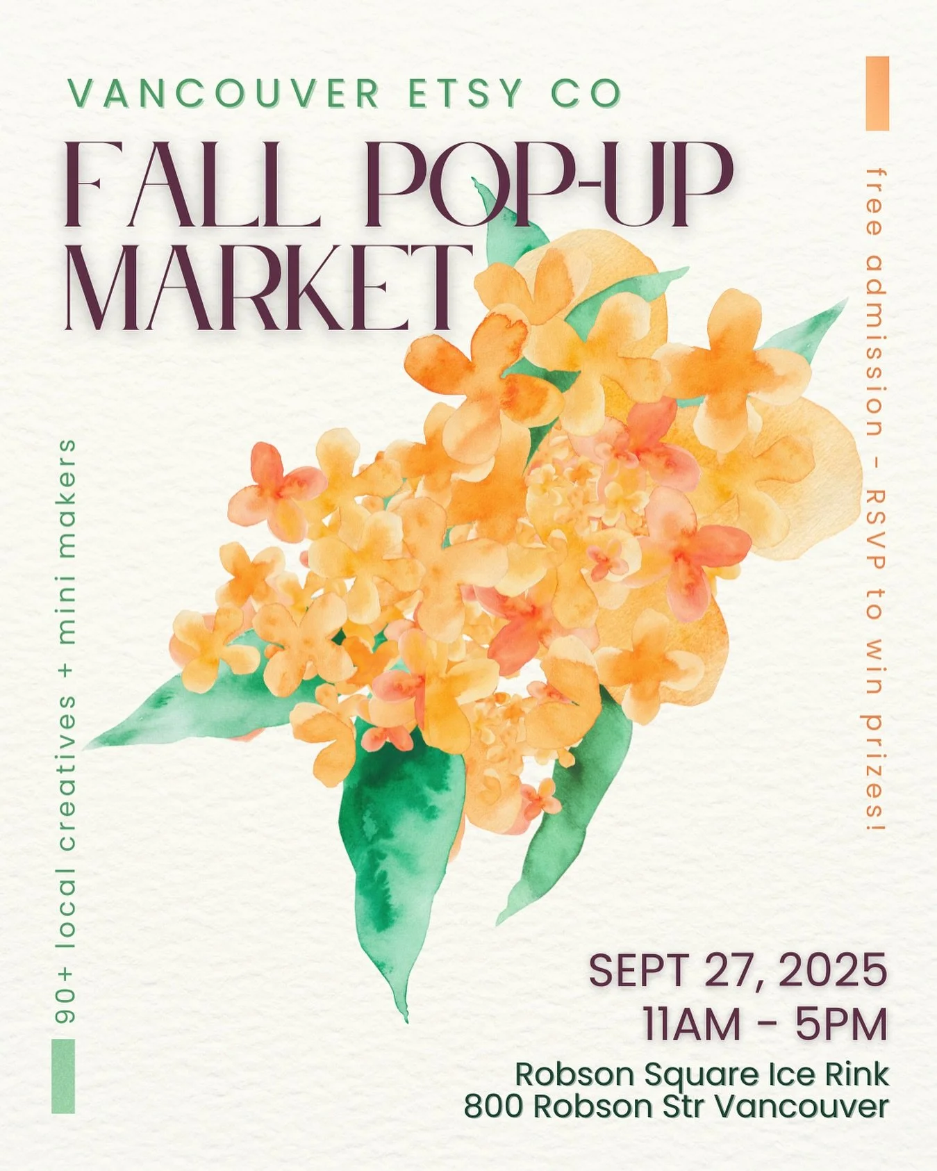 🍂 Just 1 week to go! The @vancouveretsyco Fall Pop-Up Market is happening Saturday, Sept 27th from 11 AM to 5 PM at Robson Square Ice Rink 🌼✨

This cozy market is the perfect way to welcome fall, come browse 90+ local creatives and discover handmad