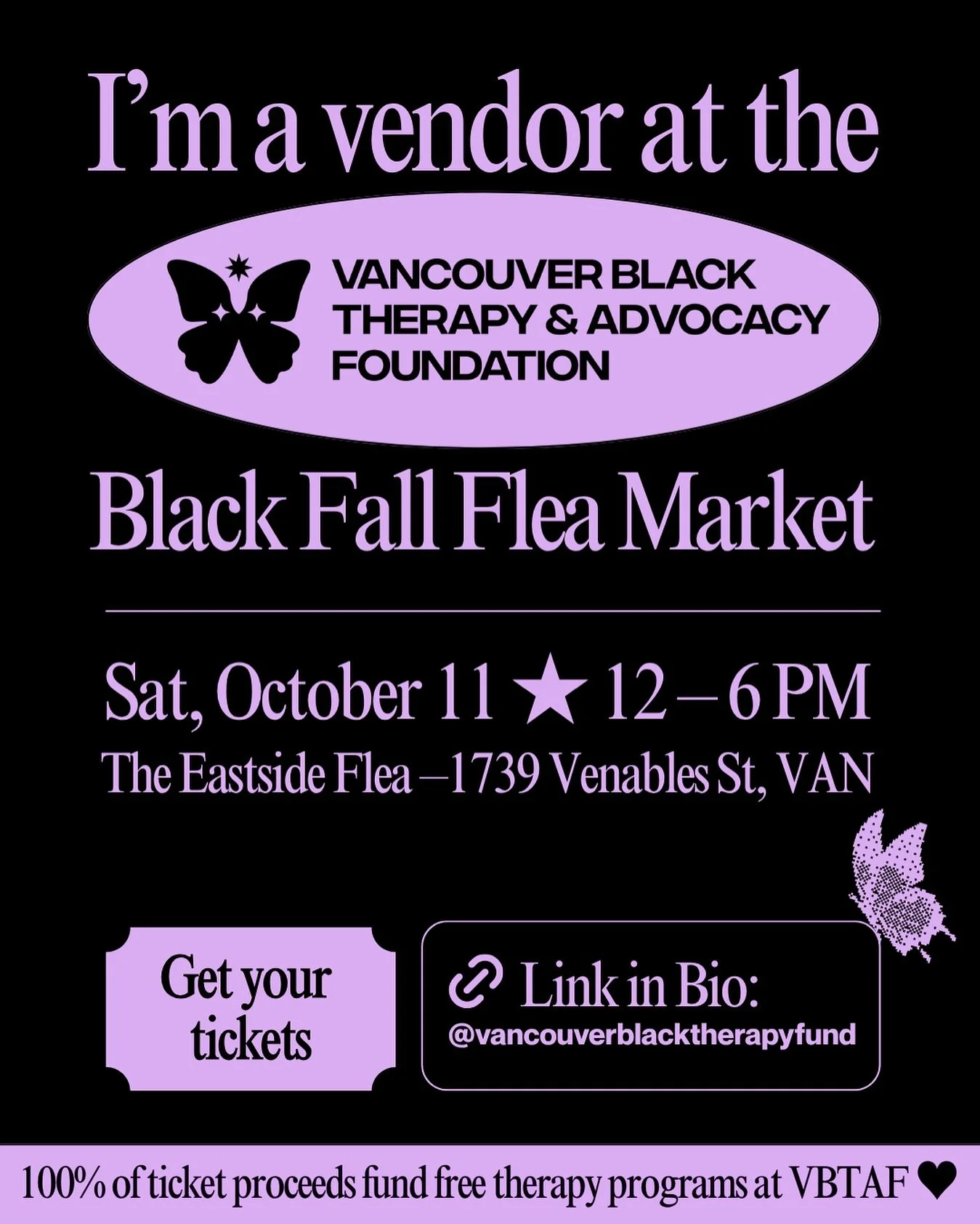 Mark your calendars&mdash;I&rsquo;m a vendor at Western Canada&rsquo;s Largest Black Flea Market 💜 Come shop with me &amp; 75+ Black-owned vendors at the @vancouverblacktherapyfund Black Fall Flea Market.

Where: 1739 Venables St, Vancouver
When:  S