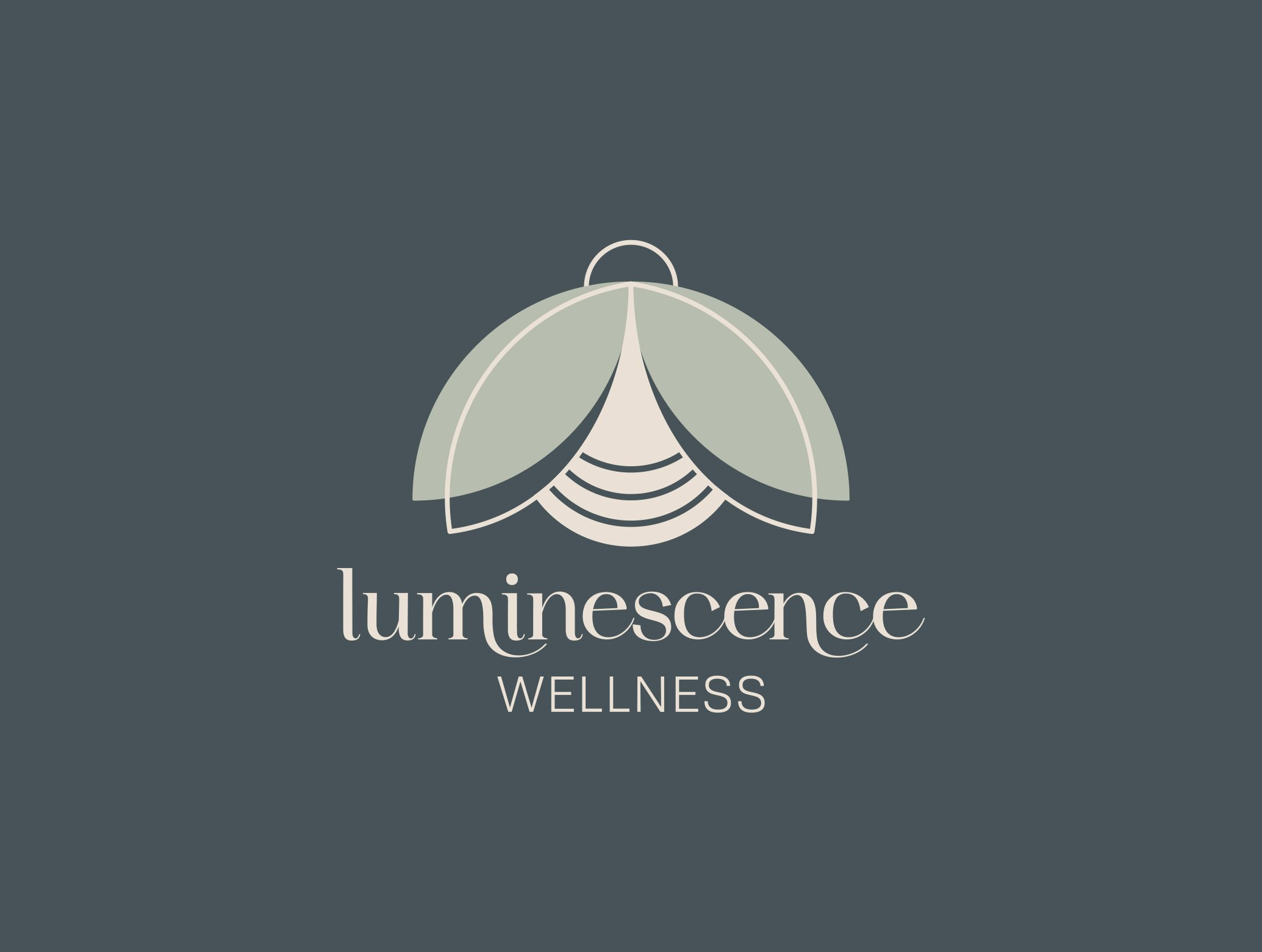 Logo design for Luminescence Wellness by Laurelle Armet, featuring a soft green and cream lotus-inspired mark with elegant typography reflecting calm, care, and holistic well-being.