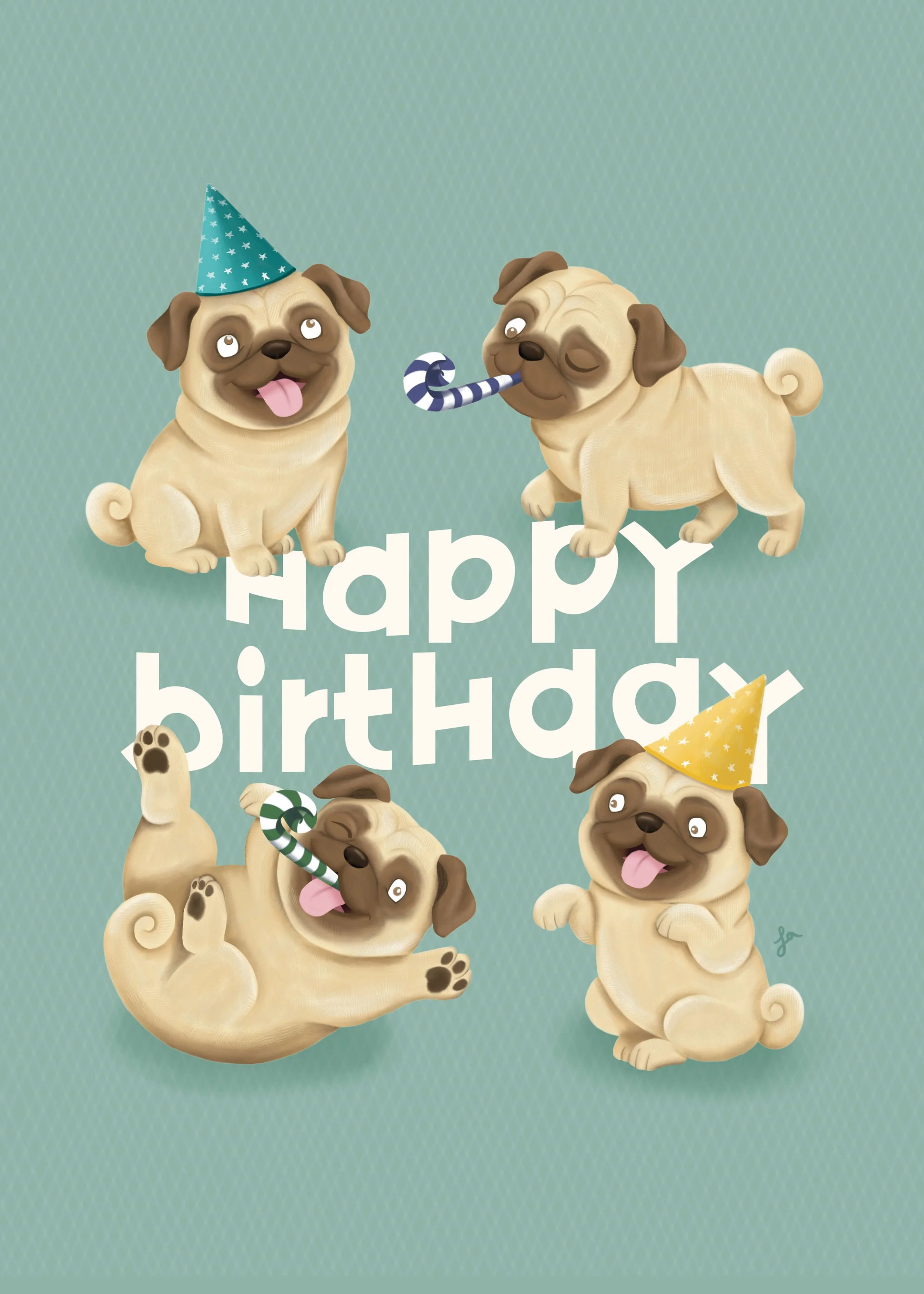 Laurelle-Armet-Freelance-Graphic-Designer-Illustrator-Vancouver-British-Columbia-Party-Pugs-Birthday-Card-01.jpg