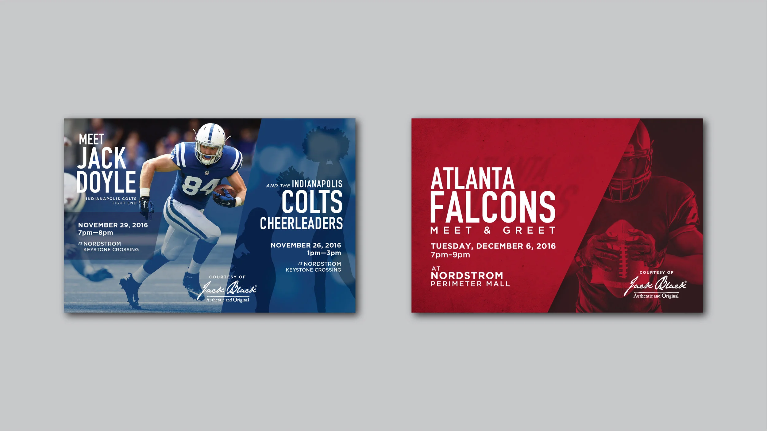 Promotional collateral for NFL events sponsored by Jack Black®.