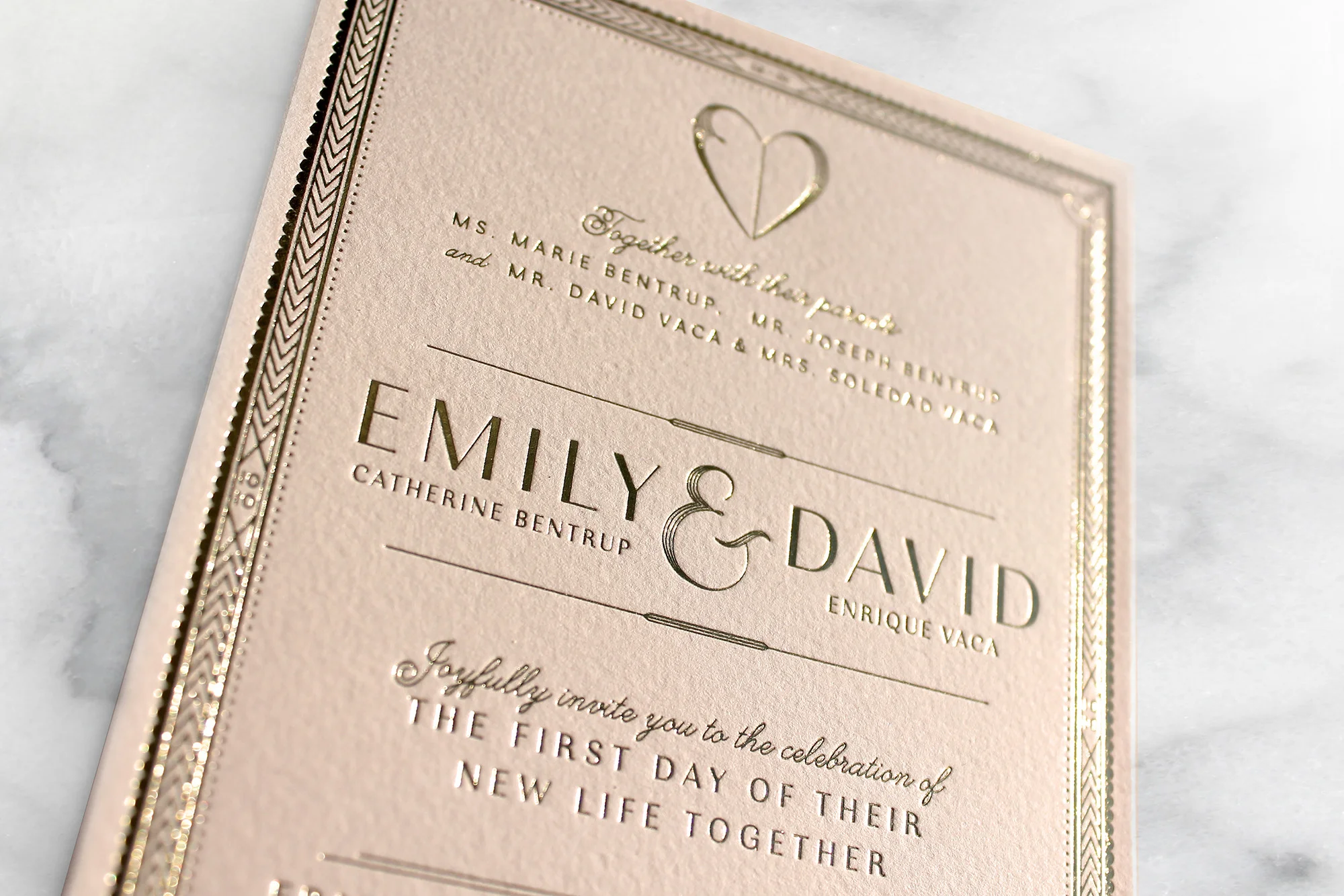 Blush and Gold Foil Wedding Invitations by Emily Vaca
