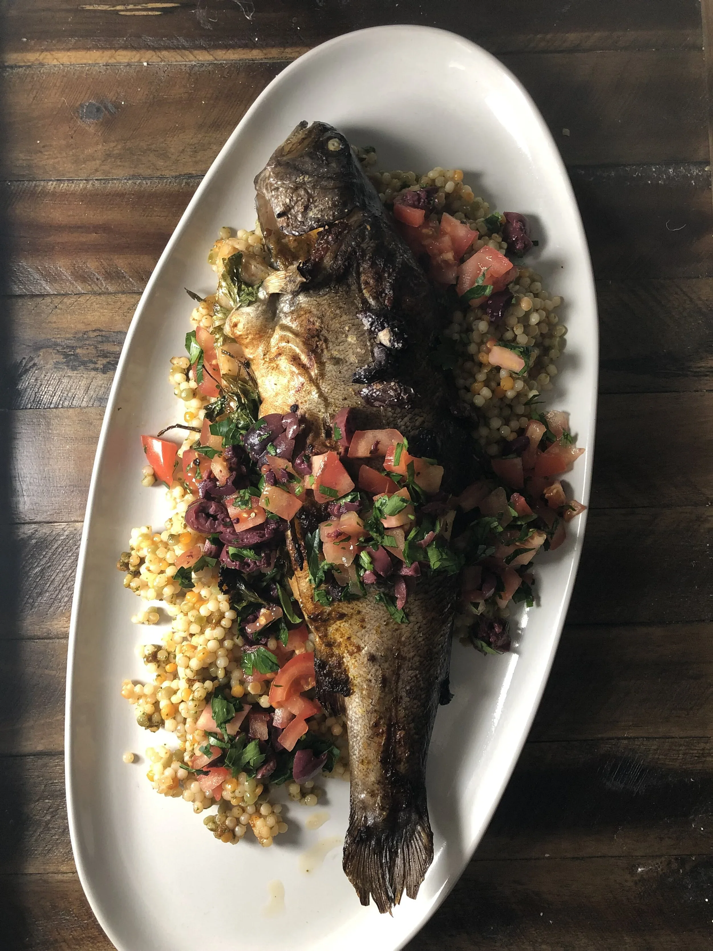 Bronzino with Couscous and Sals