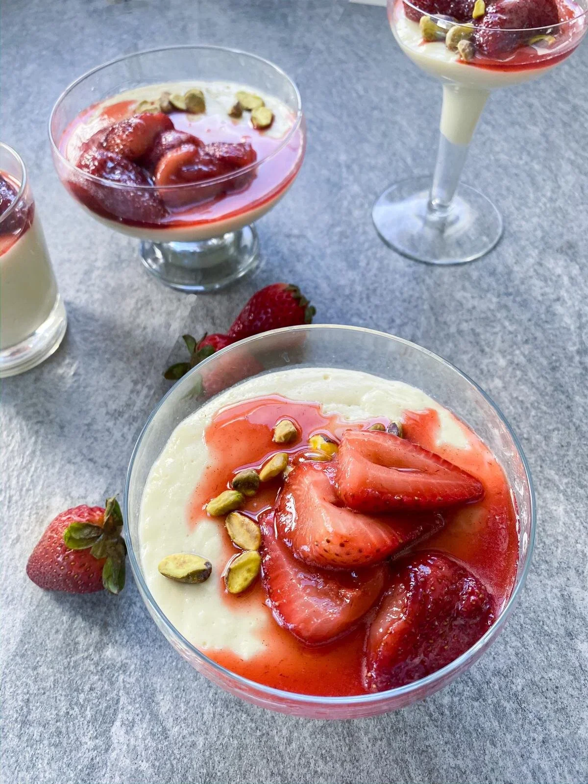 Coconut Custard with Strawberry Compote and Pistachios