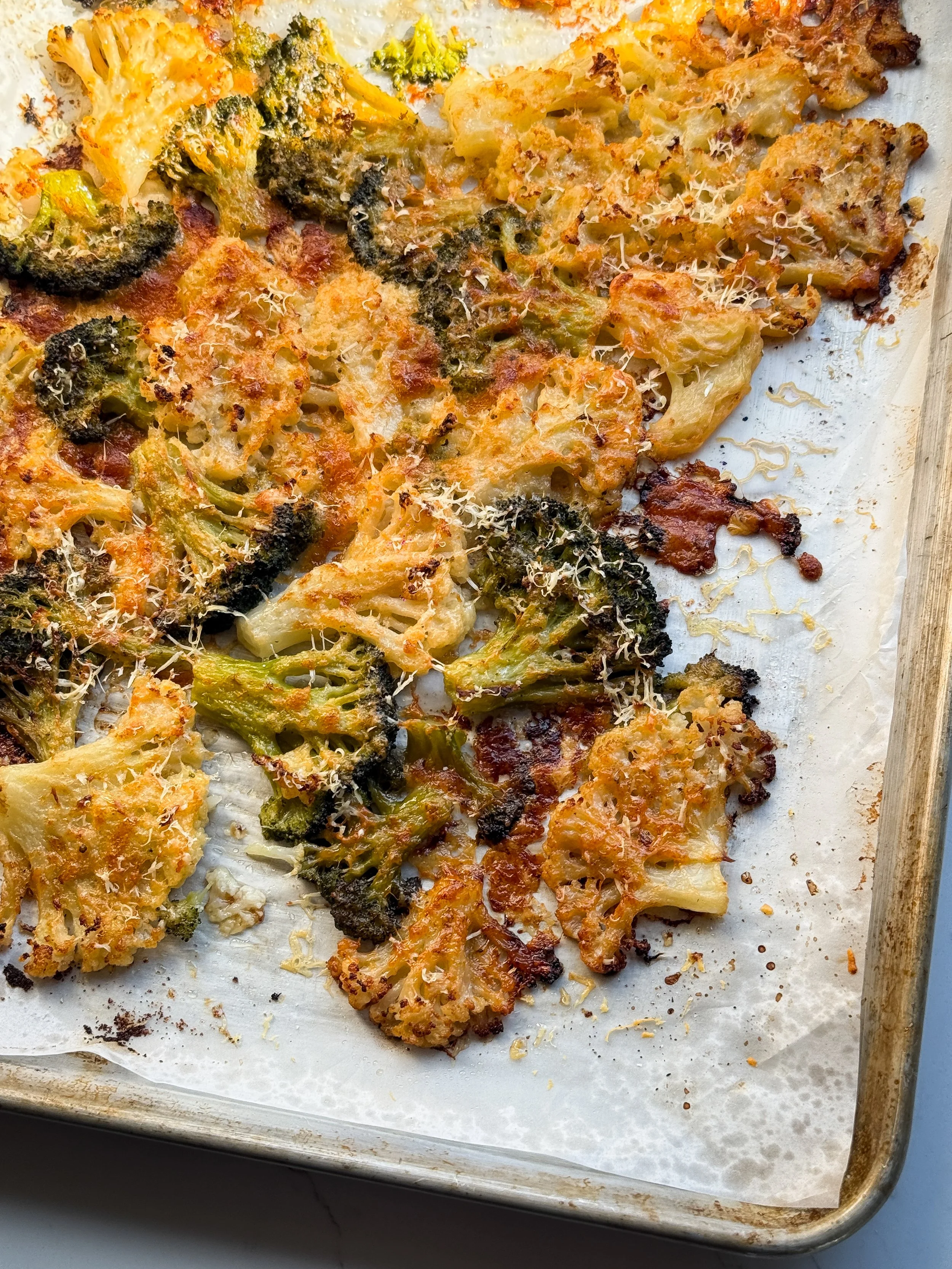 Crispy Parmesan Broccoli and Cauliflower 