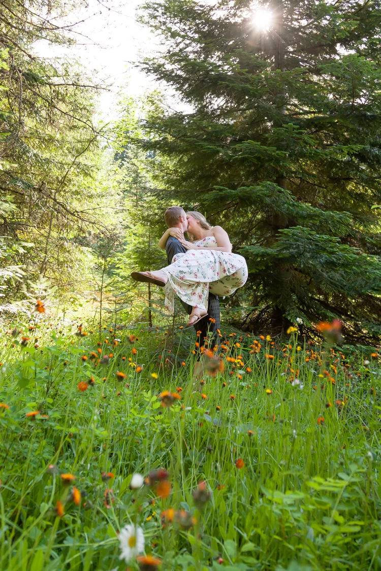 Photography by Larissa West Kootenay Photographer Cole + Kait Fields, Trains, and Mallows